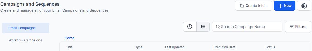 Campaigns, sequences and bulk sends, organised in folders