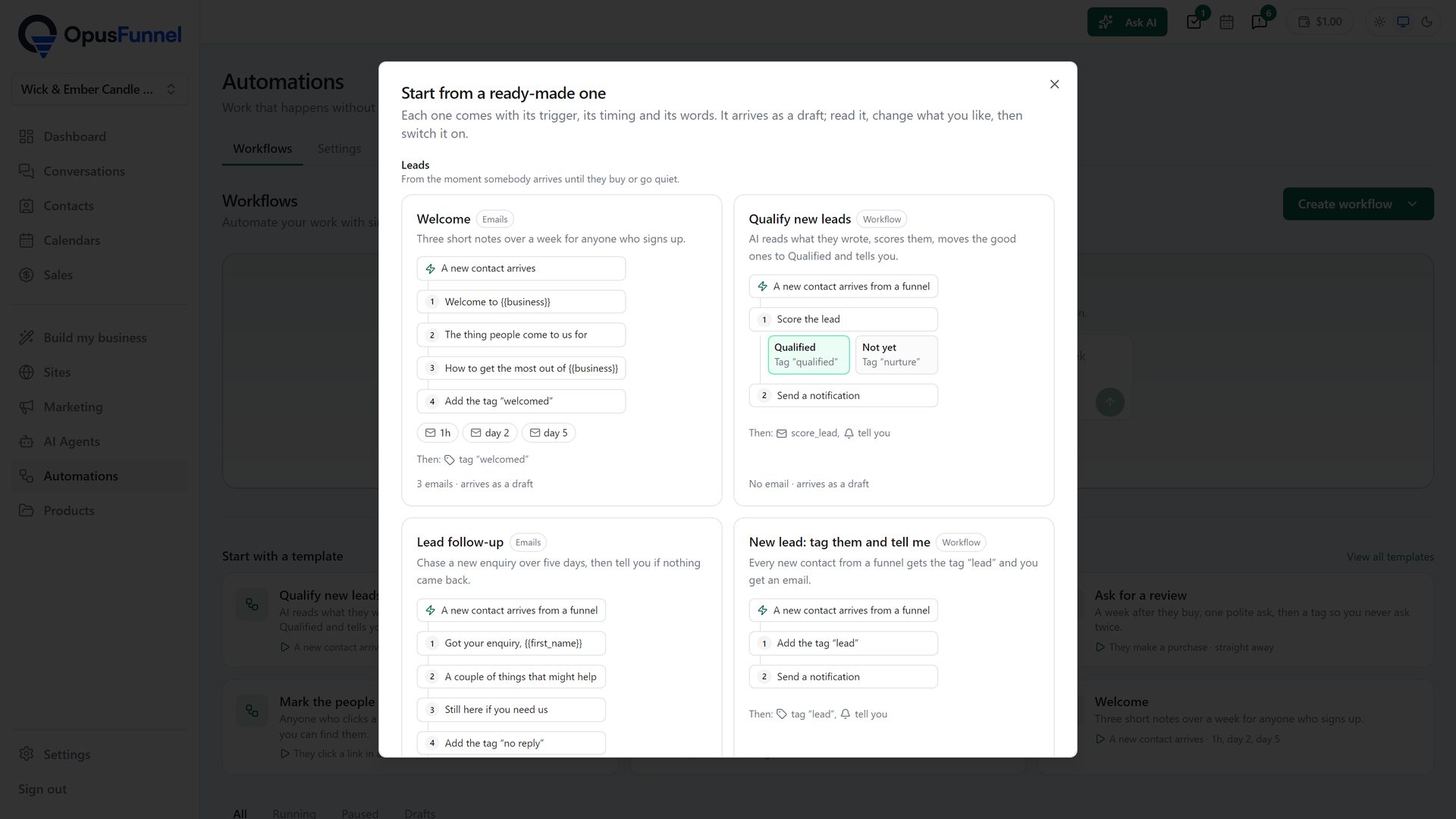 Ready-made workflows with their trigger, steps and actions