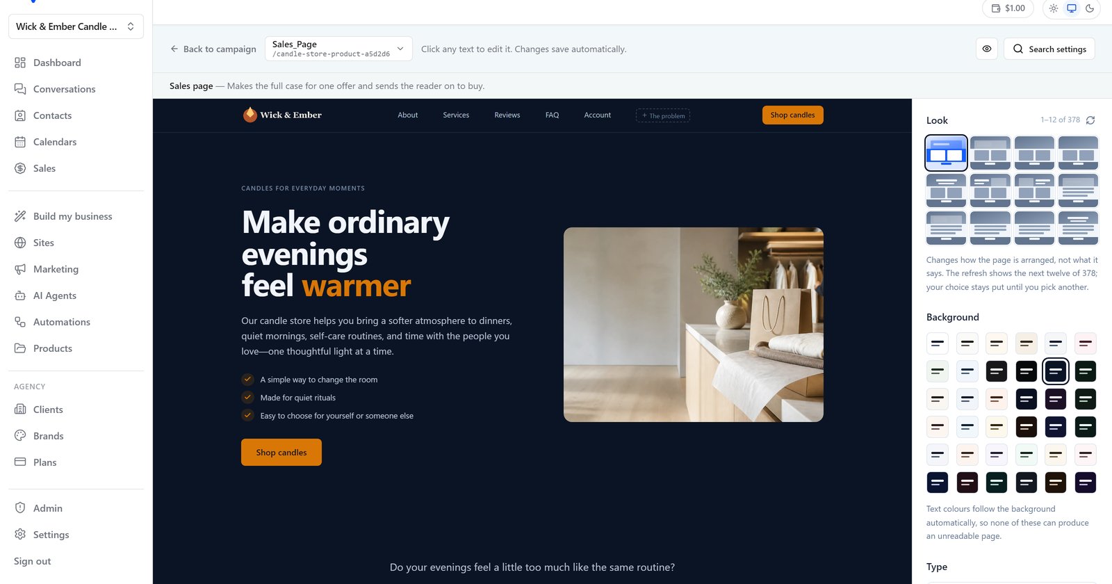 Editing a funnel step in the page editor