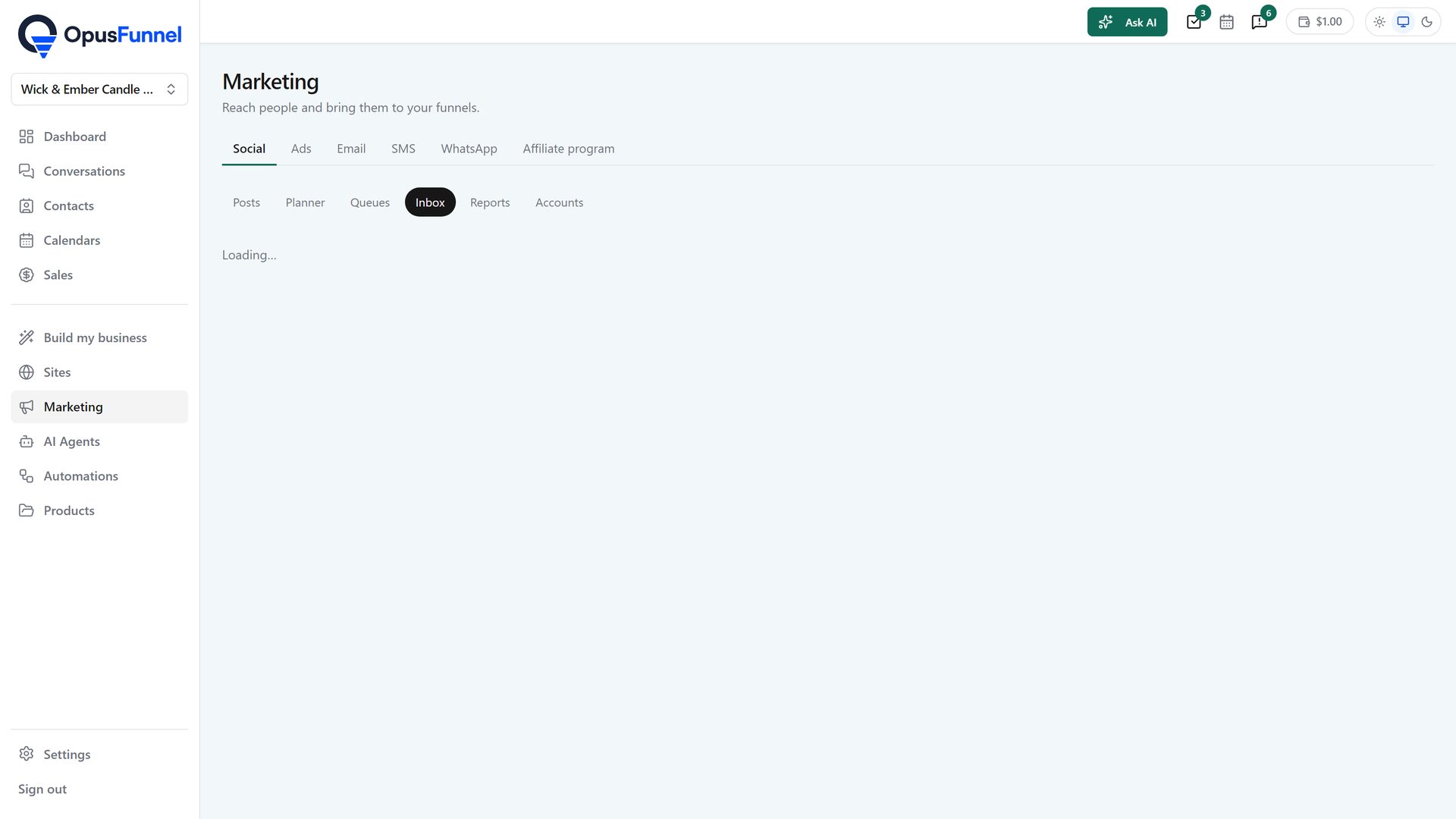 Marketing › Social › Inbox, where reviews land for the agent to answer
