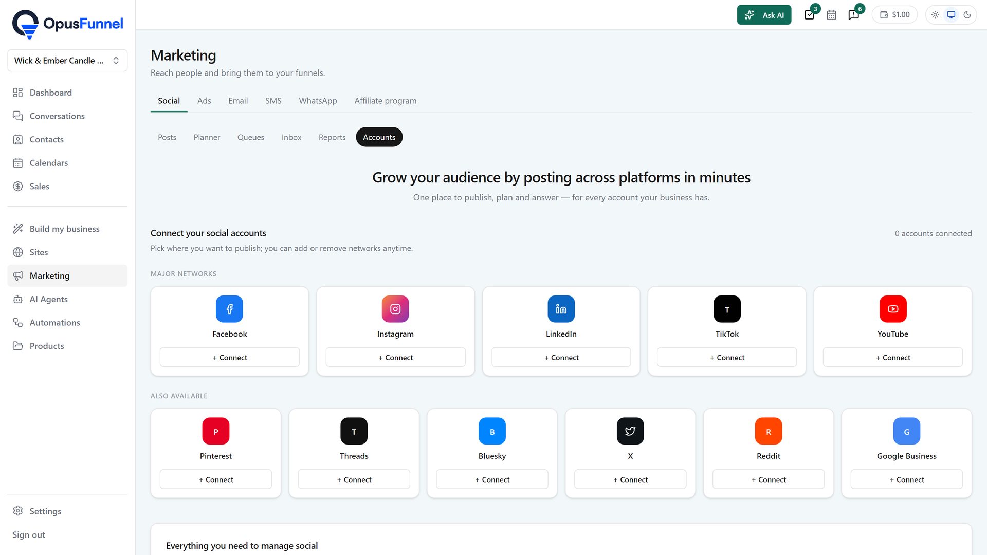 Marketing › Social › Accounts: the networks you can connect