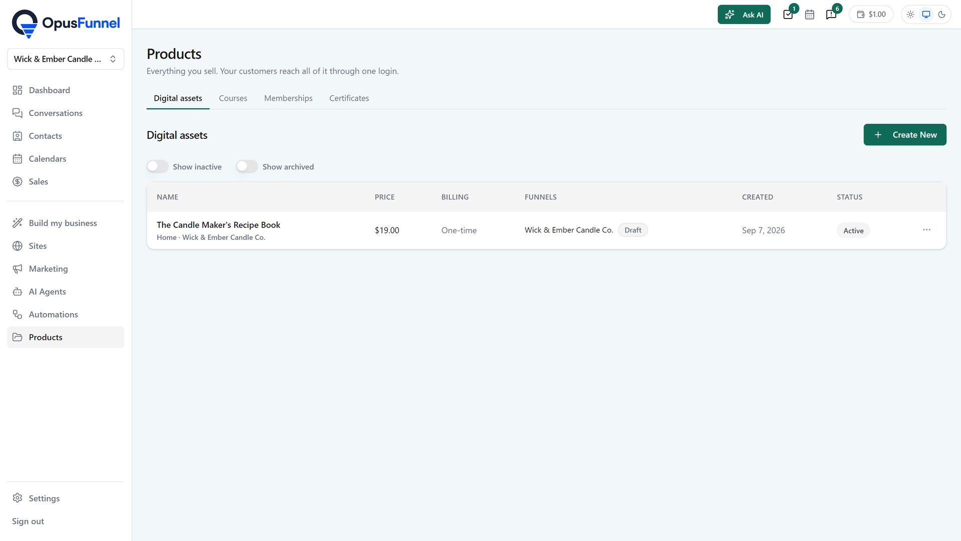 Products with price and billing type