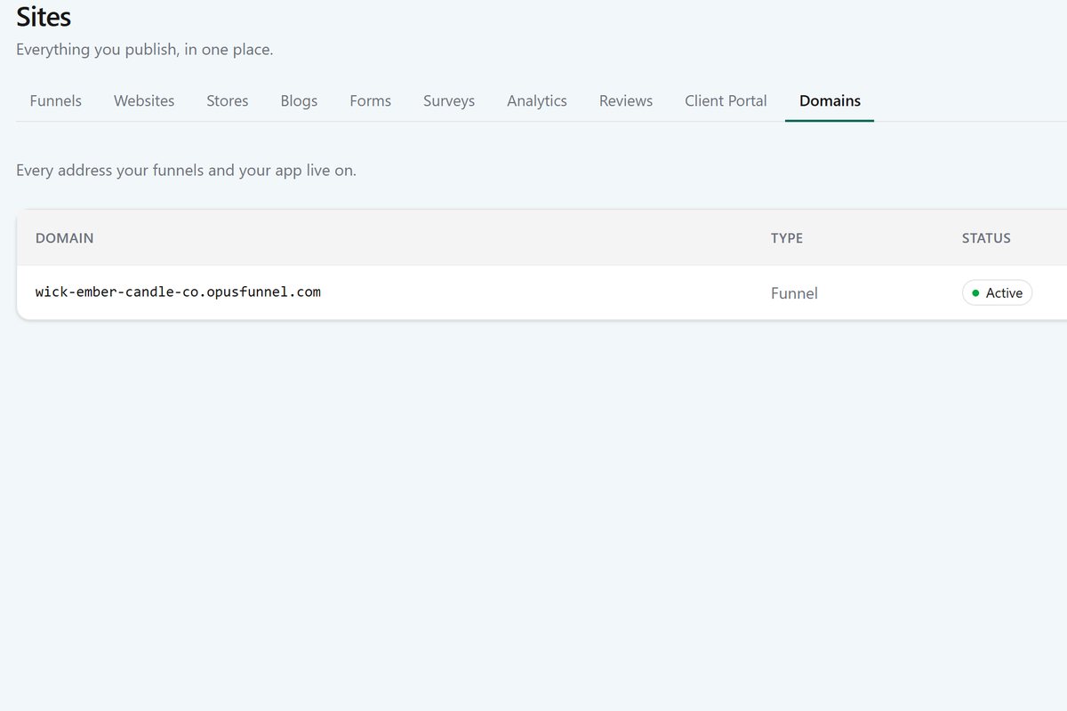 Sites › Domains: every address your funnels and app live on