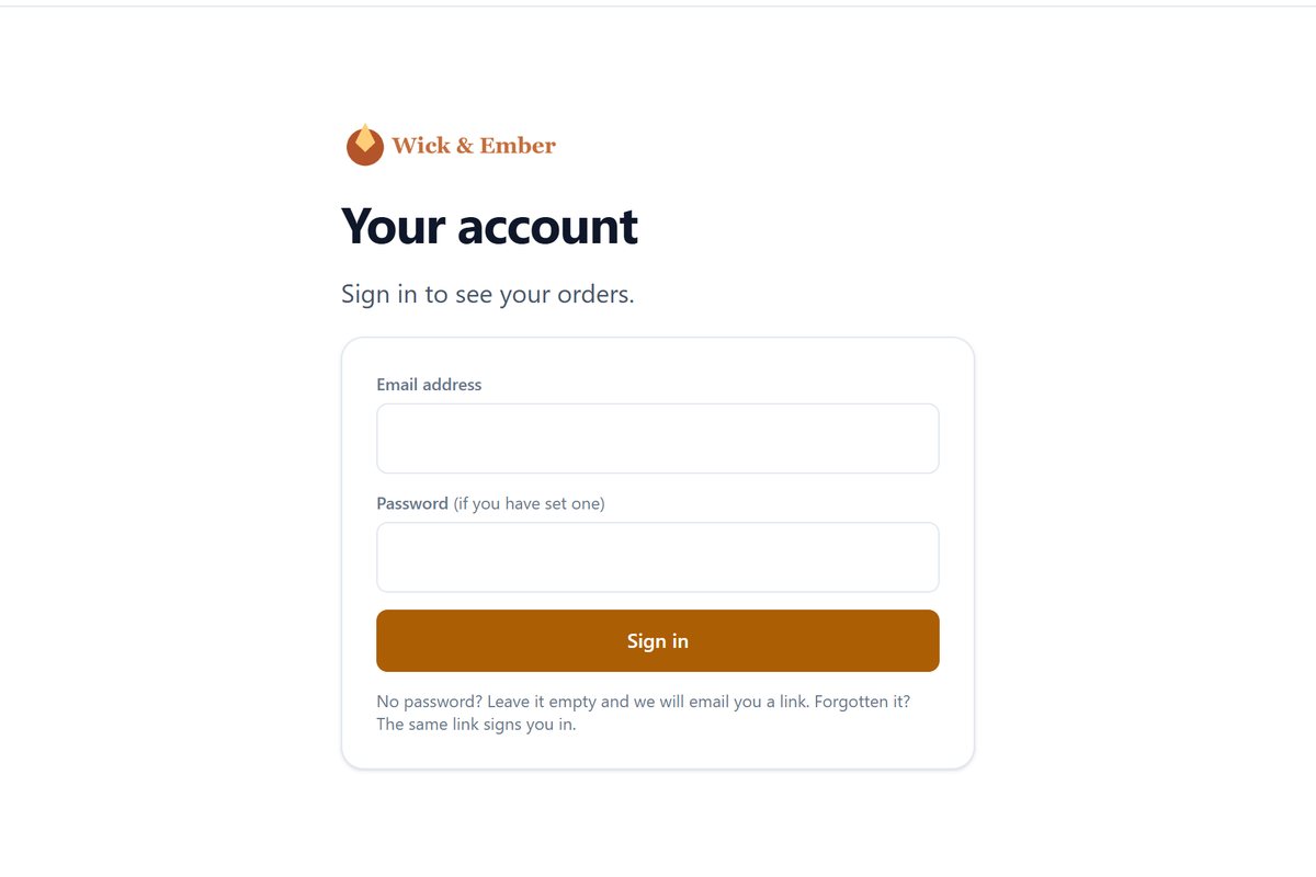 The customer sign-in page on the client's site, with the client's logo and colour