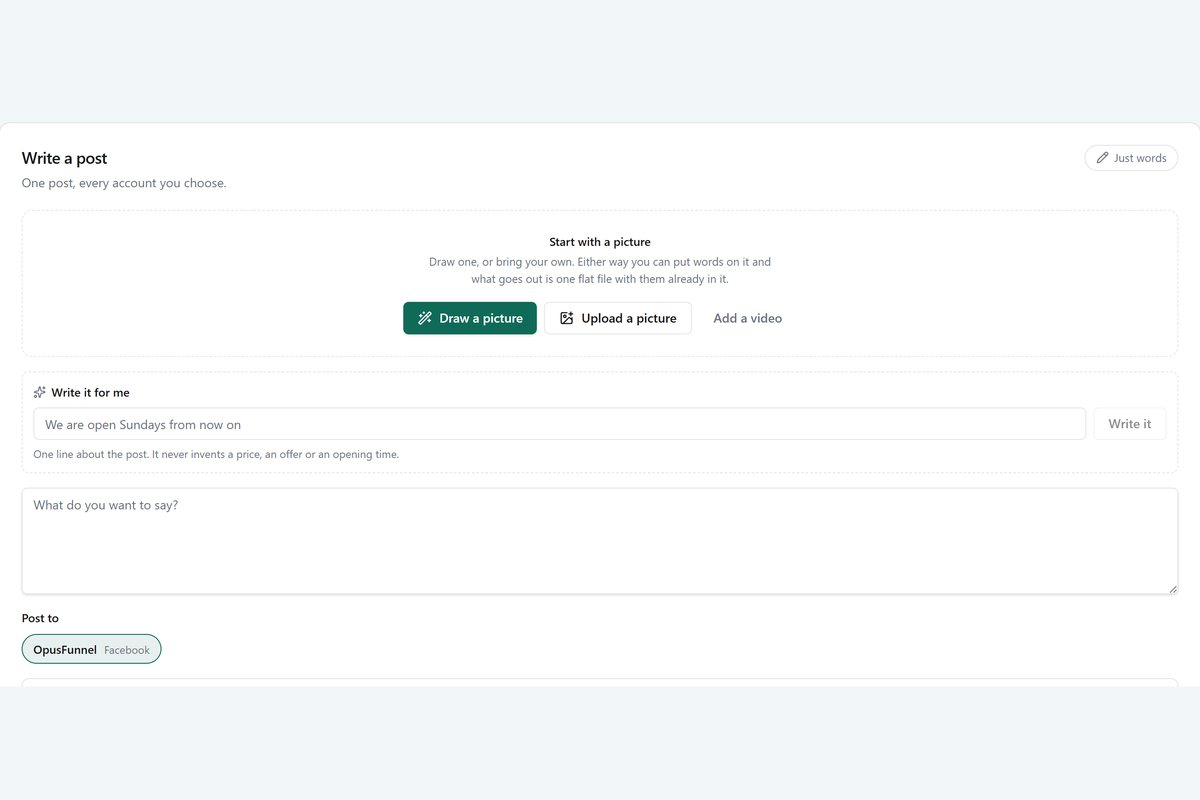 Marketing › Social › Planner: write a post once, pick the accounts