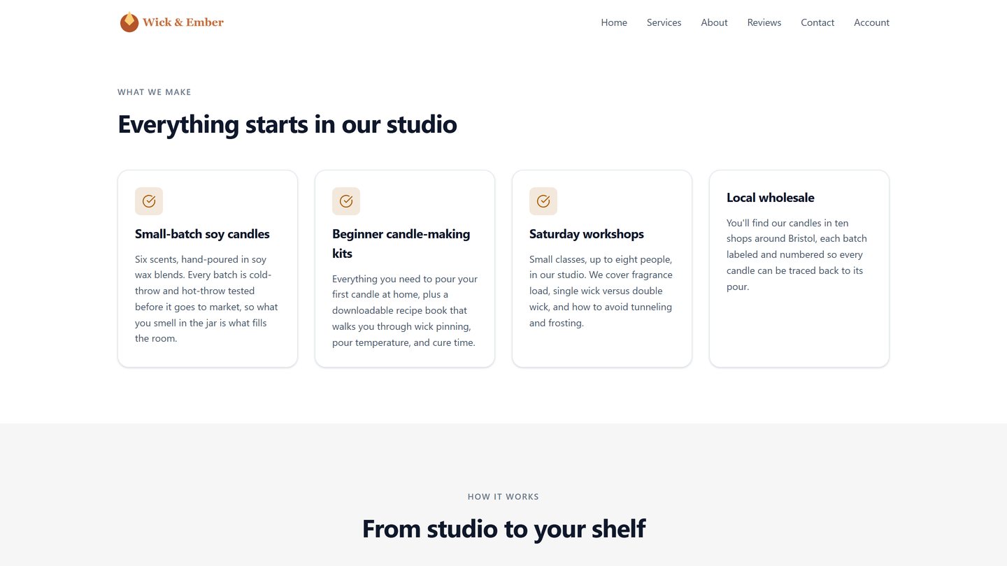 A generated website home page, on the same domain as the funnels and the store